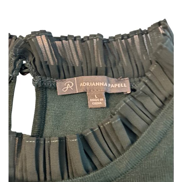 Adrianna Papell Ruffle Collar  Sweater Blouse with Balloon Sleeves Size L Green - Picture 5 of 9